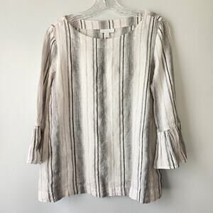 Charter Club Linen Top Womens M White Black Stripe Beach Coastal Hamptons Resort